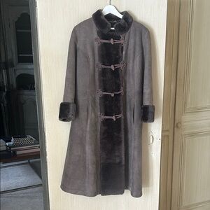 Vintage Loewe Shearling Gray Fur-Trimmed Women's Coat